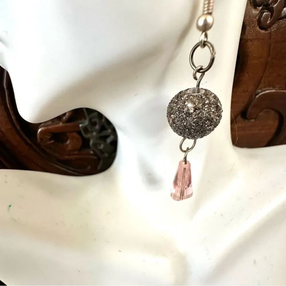 Trouvaille Boutique pink and silver tone drop earrings